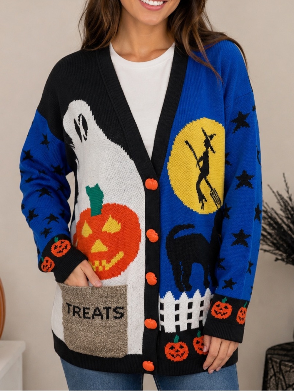 Sweater Loft NWT Women Size M Vintage Halloween Cardigan Ghost Pumpkin Witch USA